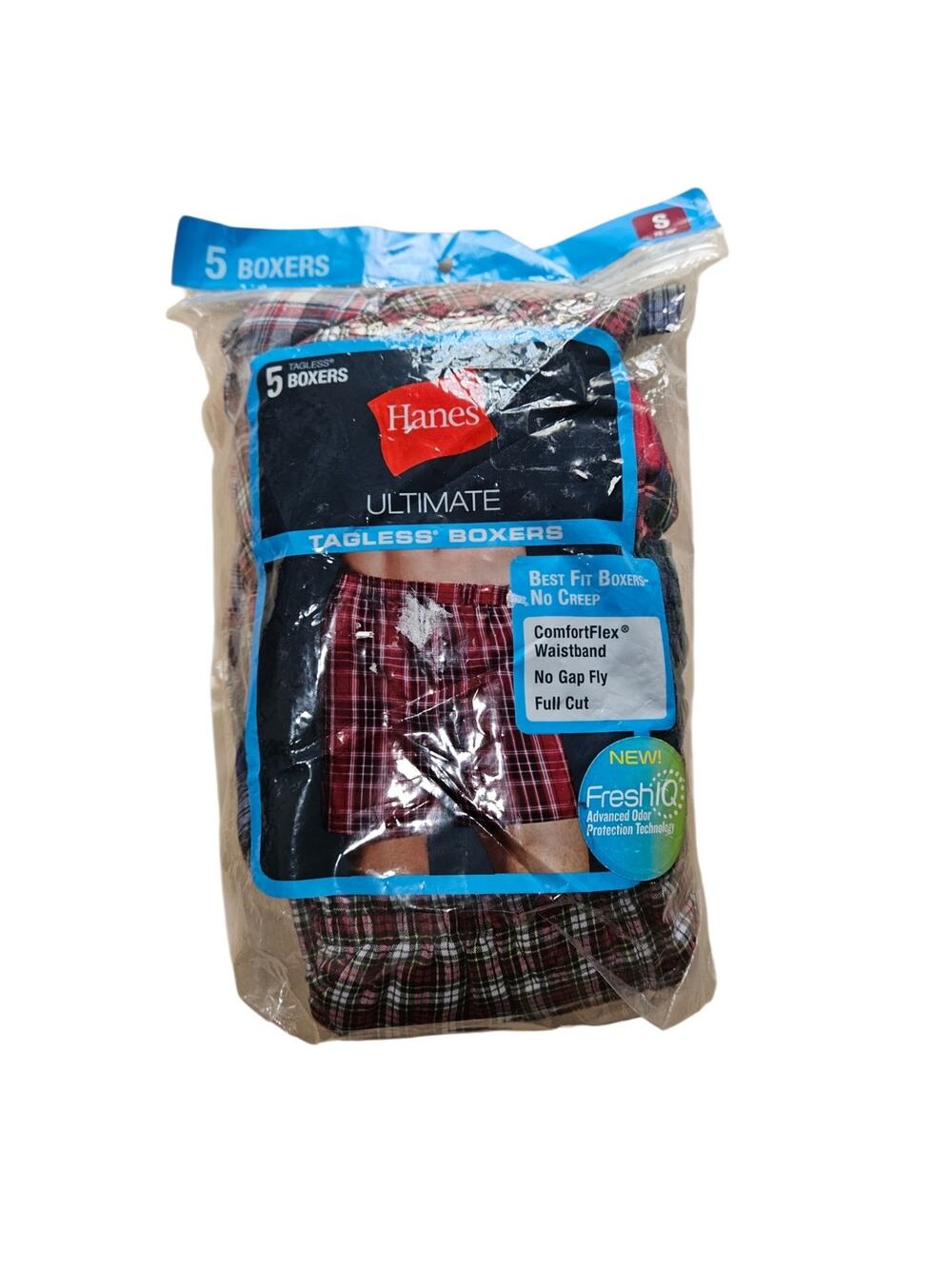 Hanes Ultimate Tagless Boxers 5 Pack Size Small Plaid FreshIQ ComfortFlex NWT